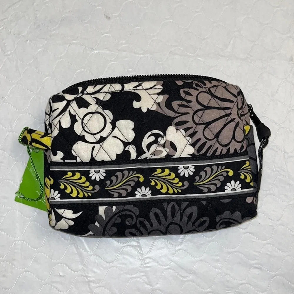 Vera Bradley Baroque small zip top cosmetic bag in black gray white yellow